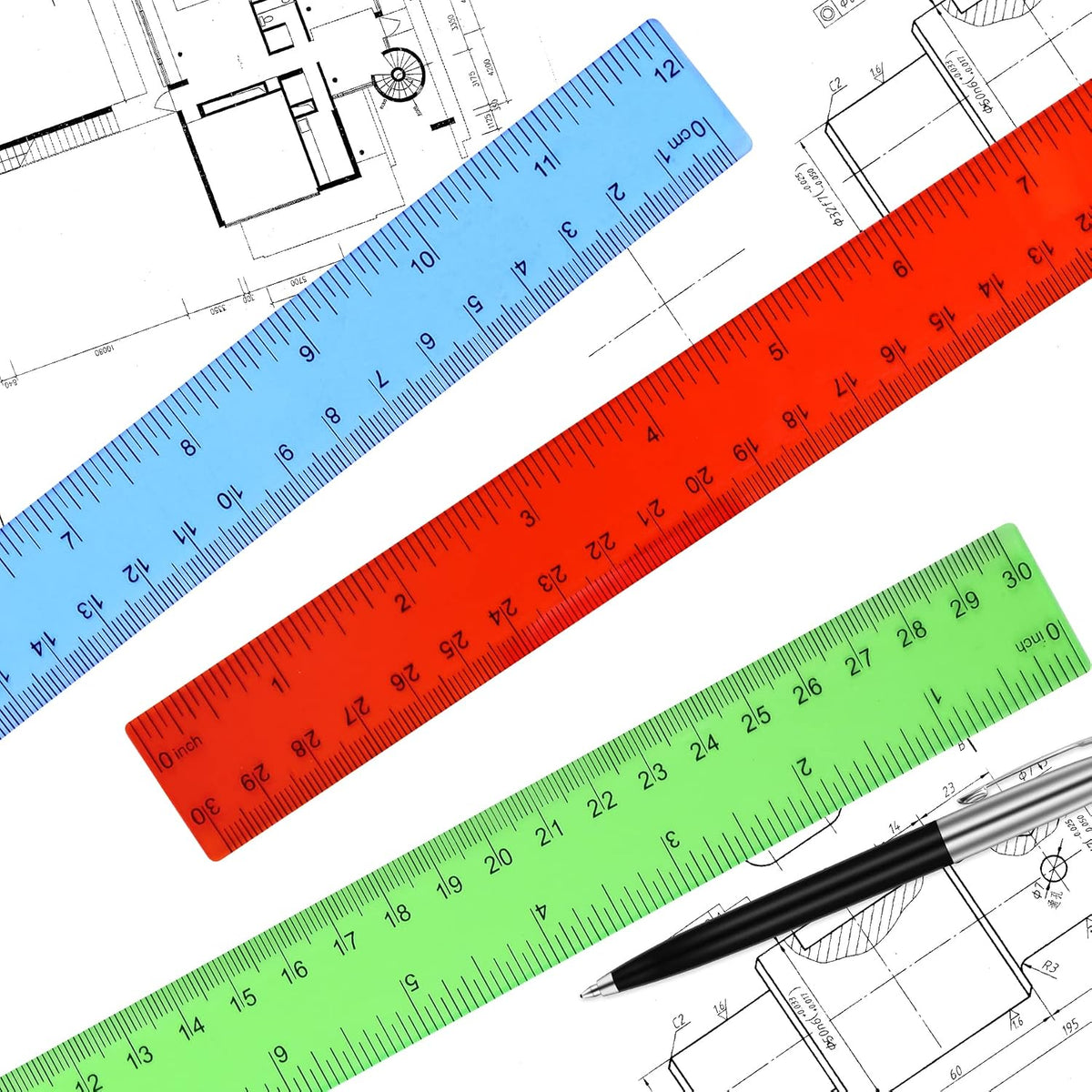 8-Pack Clear 12-Inch Plastic Rulers
